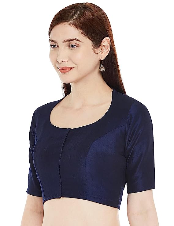 Women's Polyester Solid Short Sleeve Saree Blouse (2341 - Blue)