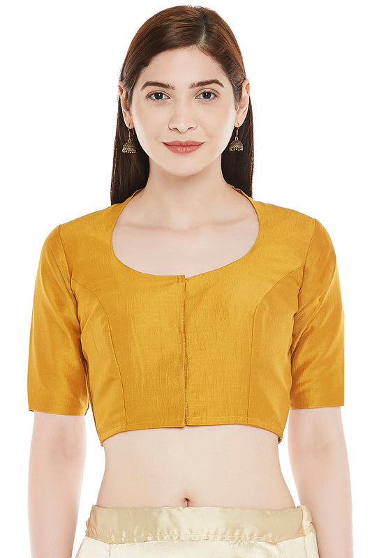 Women's Polyester Solid Short Sleeve Saree Blouse (2341 - Yellow)