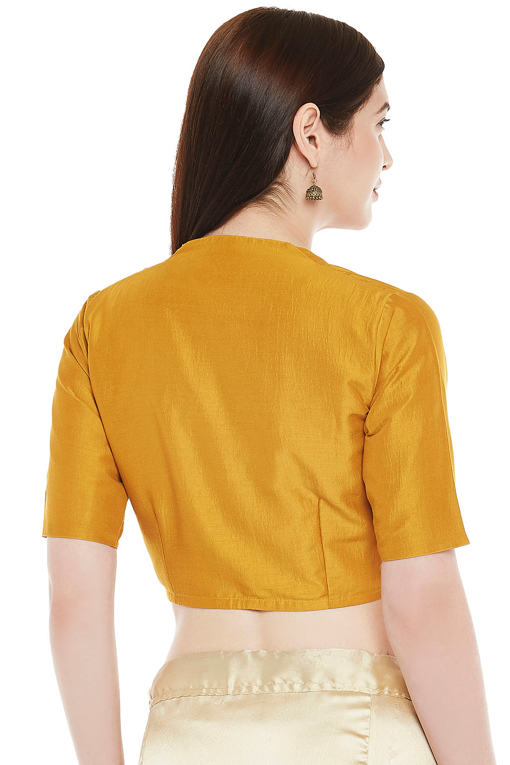 Women's Polyester Solid Short Sleeve Saree Blouse (2341 - Yellow)