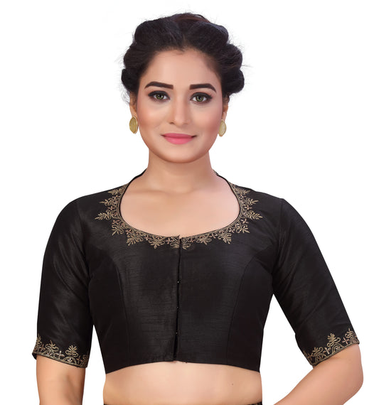 Women's Black Polyester Blouse with Zari Work (Design 2348)