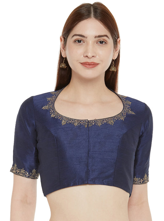 Women's Navy Blue Polyester Blouse with Zari Work (Design 2348)