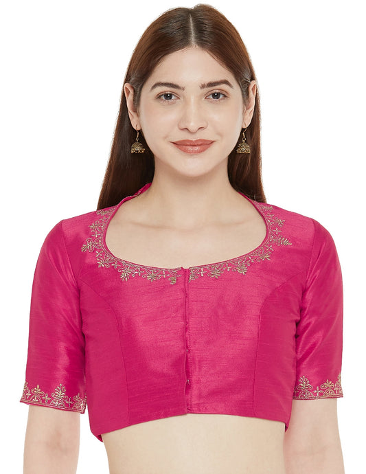 Women's Pink Polyester Blouse with Zari Work (Design 2348)