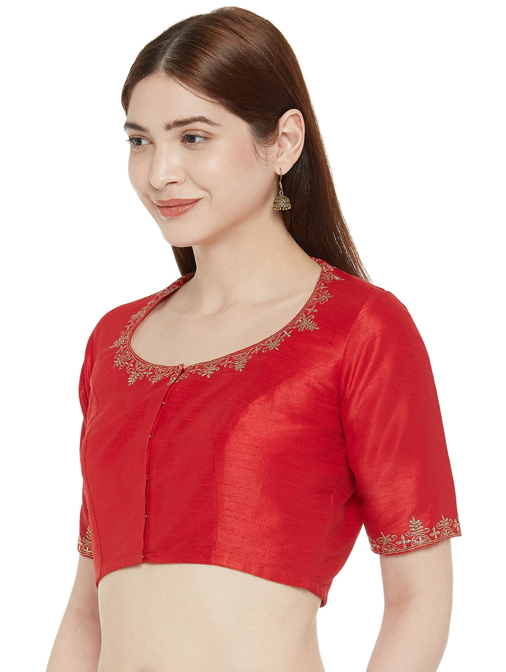 Women's Red Polyester Blouse with Zari Work (Design 2348)