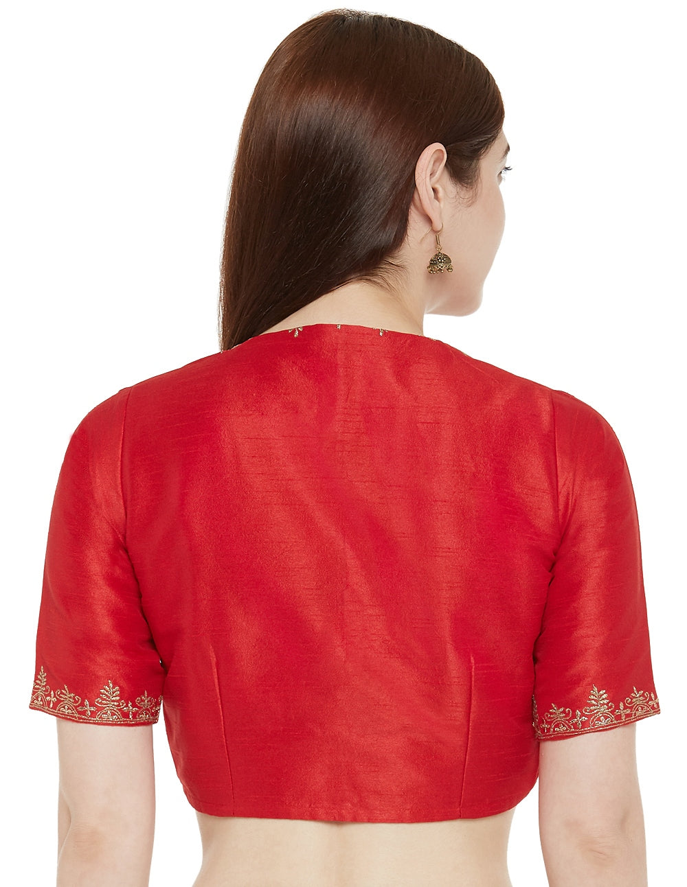 Women's Red Polyester Blouse with Zari Work (Design 2348)