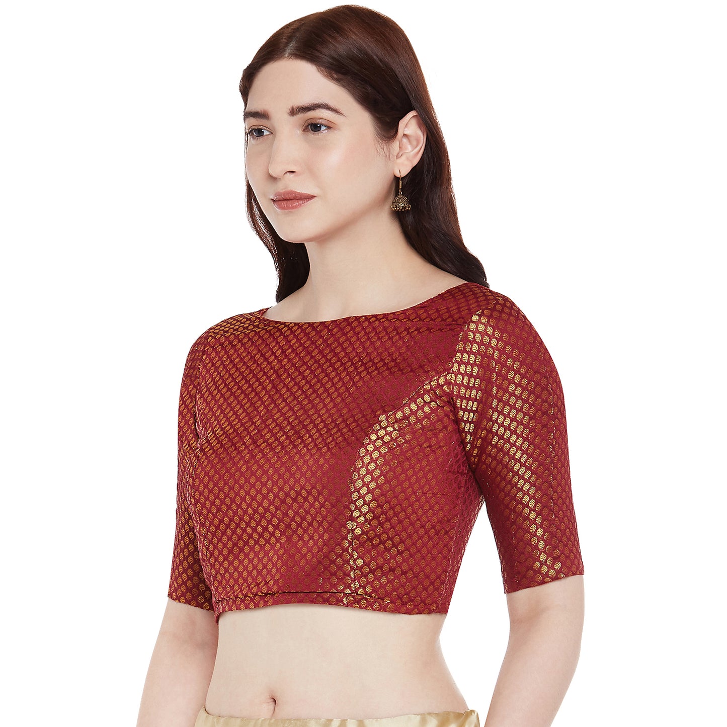 Women's Maroon Brocade Polyester Blouse (Design 2351)