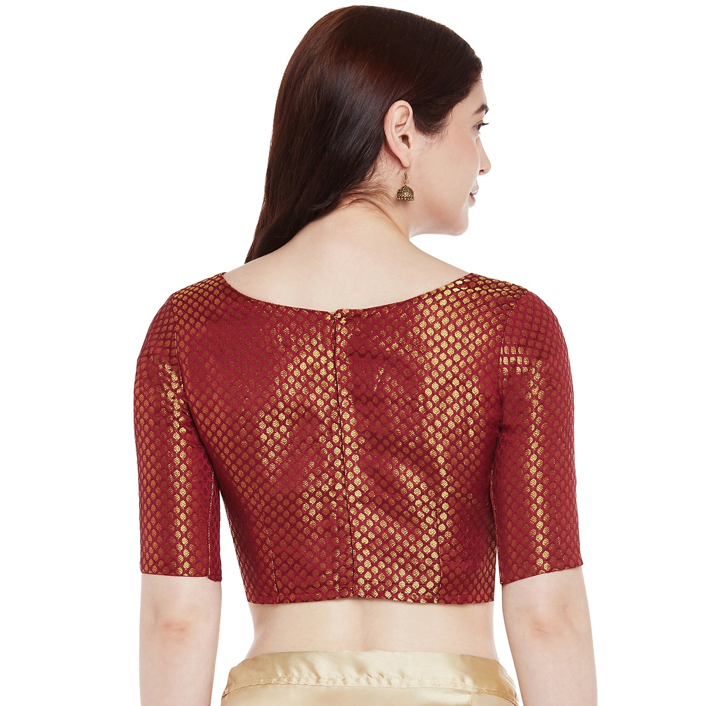 Women's Maroon Brocade Polyester Blouse (Design 2351)