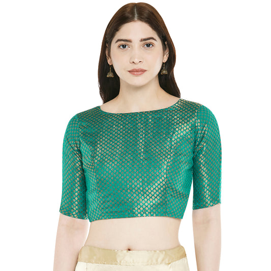 Women's Green Brocade Polyester Blouse (Design 2351)