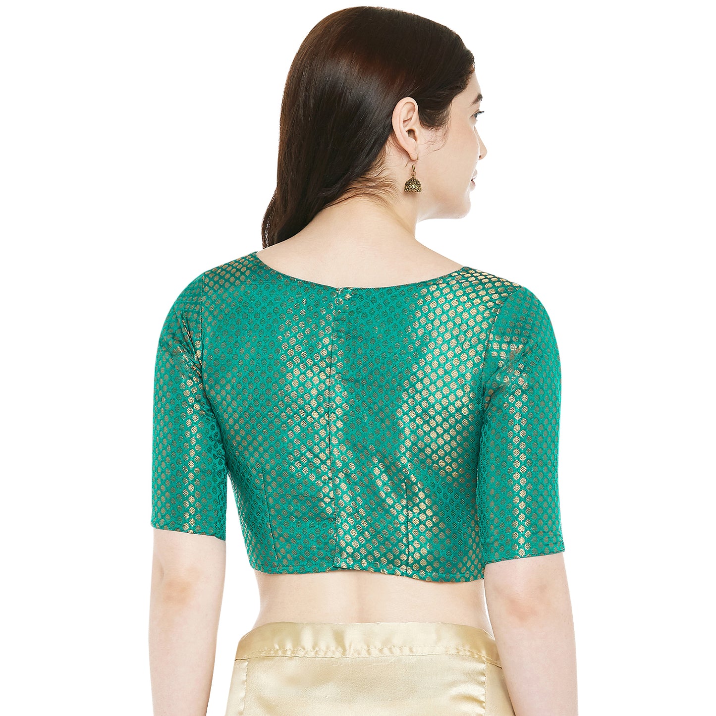 Women's Green Brocade Polyester Blouse (Design 2351)