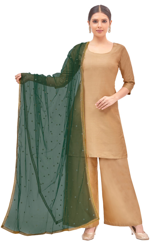 Women's Net Embroidered Full Size Dupatta (42" X 2.50 Meters) (2352 - Bottle Green)