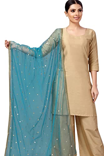 Women's Net Embroidered Full Size Dupatta (42" X 2.50 Meters) (2352 - Turquoise)