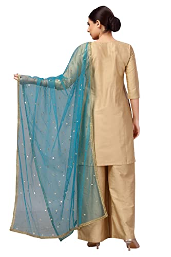 Women's Net Embroidered Full Size Dupatta (42" X 2.50 Meters) (2352 - Turquoise)