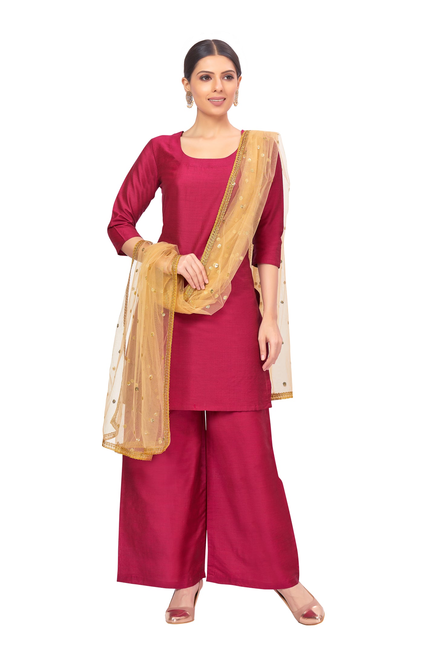 Women's Net Embroidered Full Size Dupatta (42" X 2.50 Meters) (2352 - Gold)