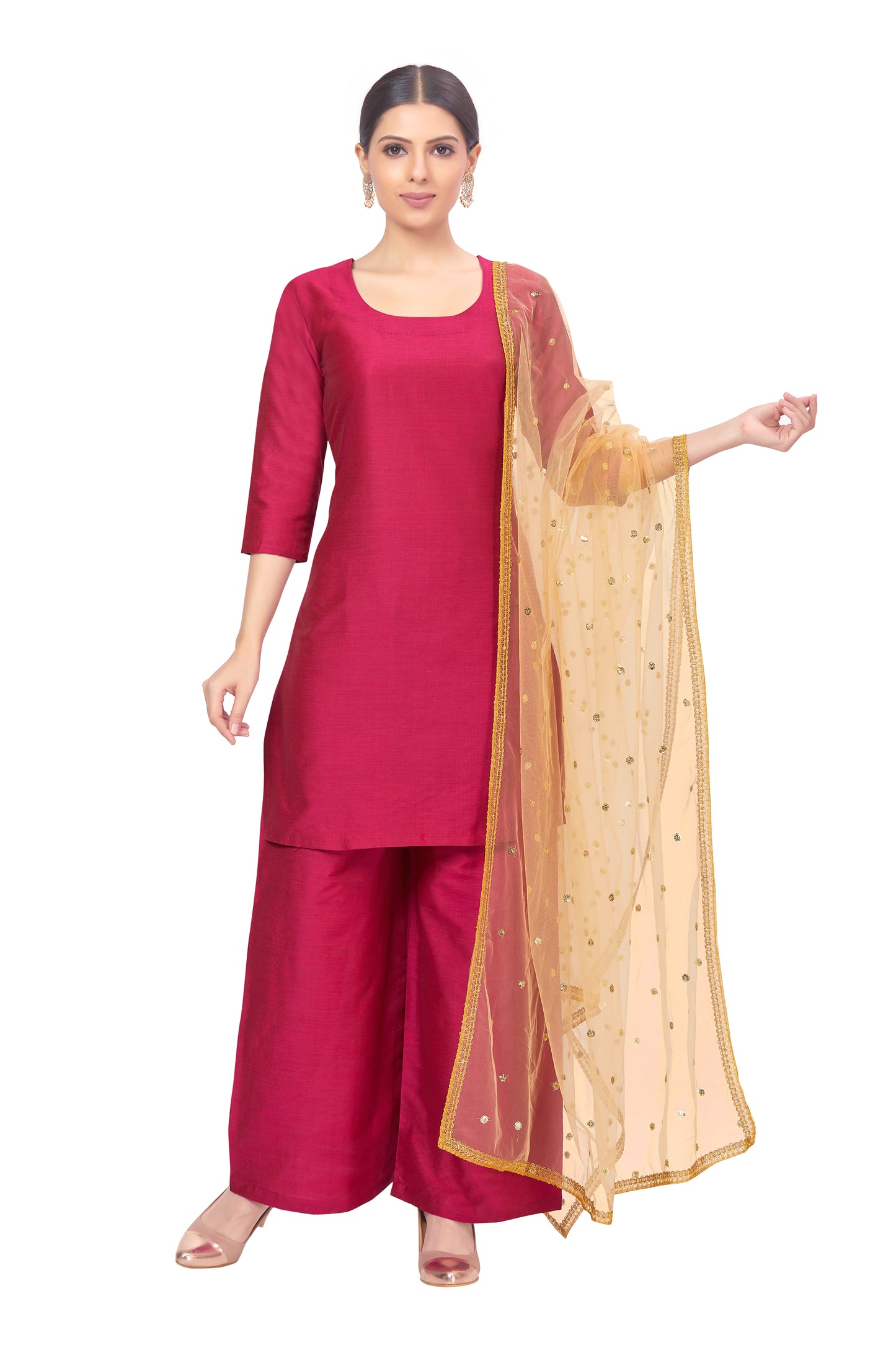 Women's Net Embroidered Full Size Dupatta (42" X 2.50 Meters) (2352 - Gold)