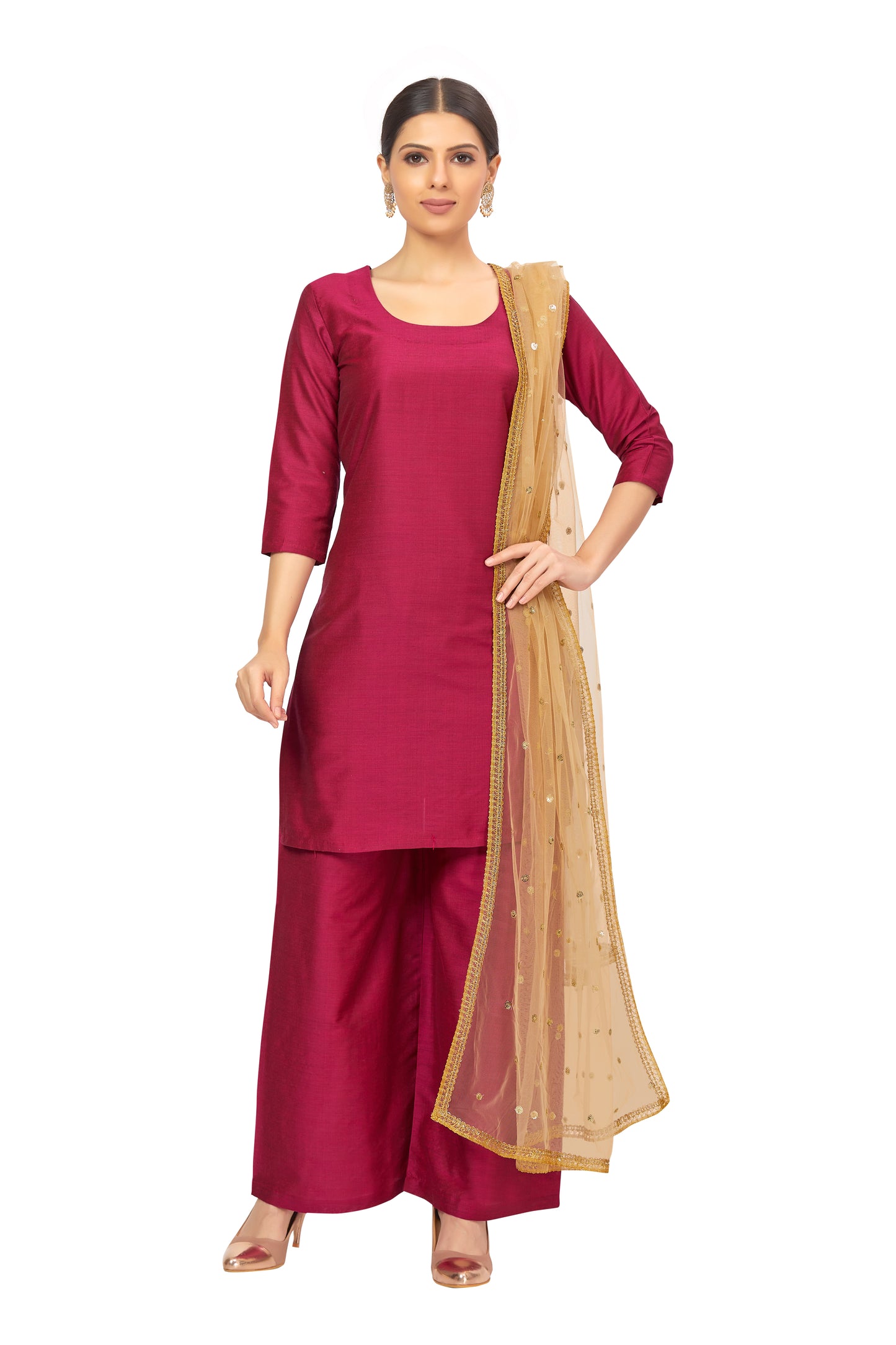 Women's Net Embroidered Full Size Dupatta (42" X 2.50 Meters) (2352 - Gold)