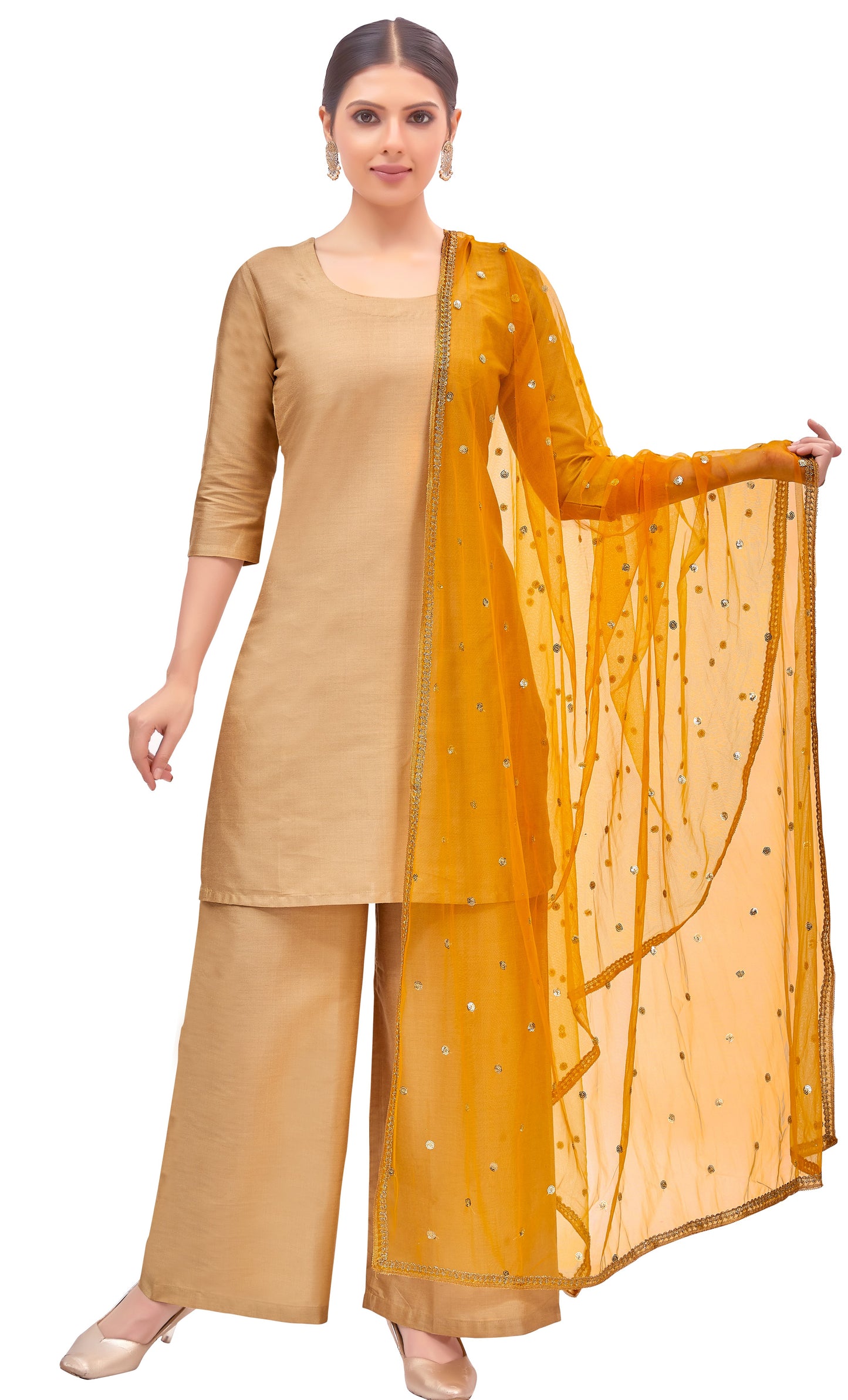 Women's Net Embroidered Full Size Dupatta (42" X 2.50 Meters) (2352 - Mustard)