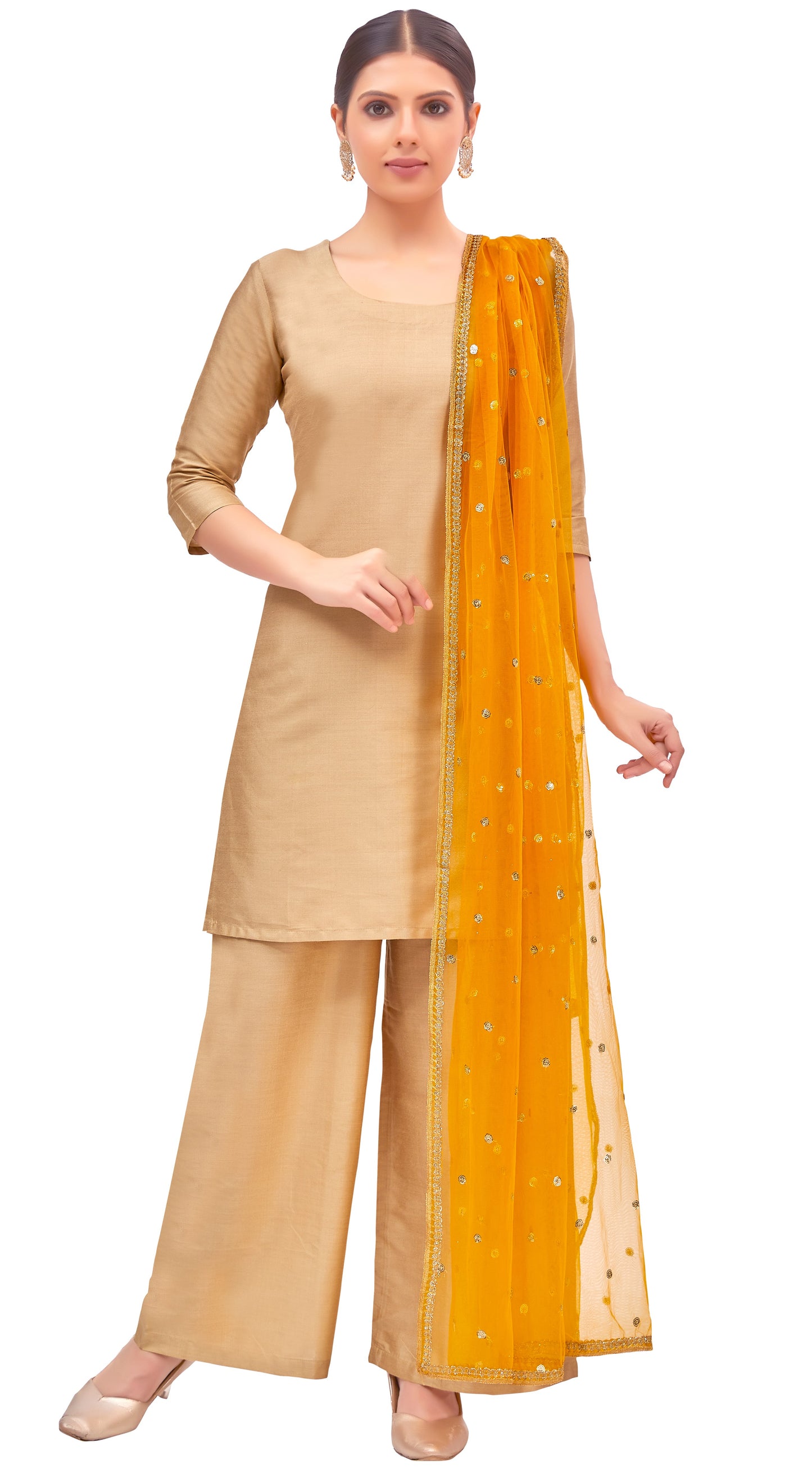 Women's Net Embroidered Full Size Dupatta (42" X 2.50 Meters) (2352 - Mustard)