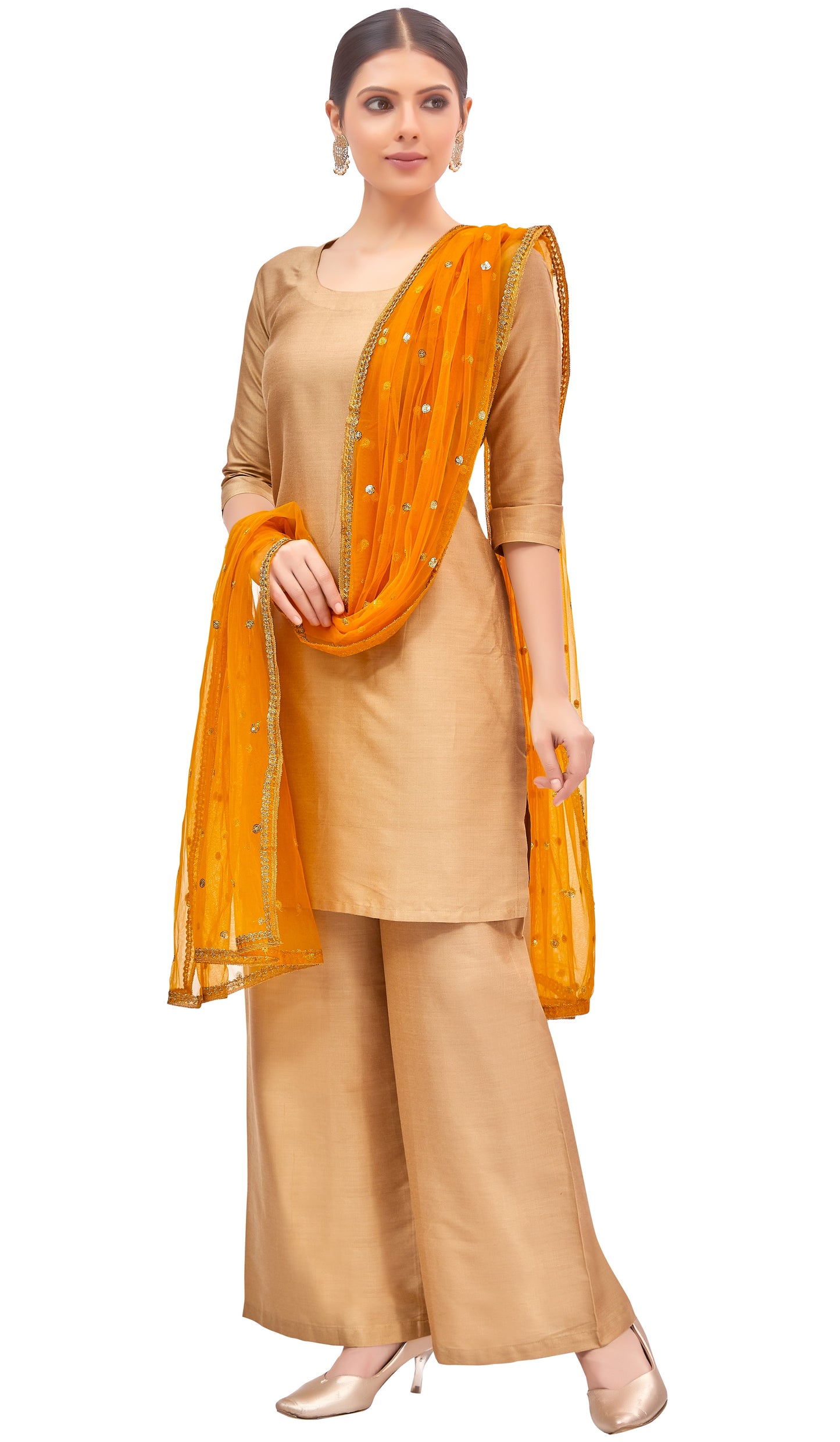 Women's Net Embroidered Full Size Dupatta (42" X 2.50 Meters) (2352 - Mustard)