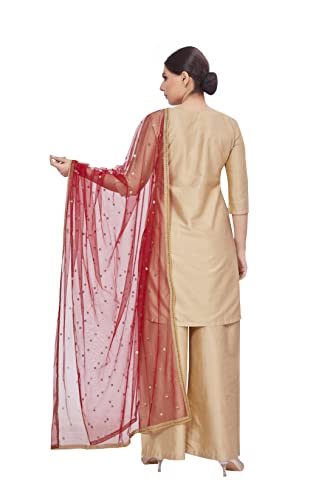 Women's Net Embroidered Full Size Dupatta (42" X 2.50 Meters) (2352 - Maroon)