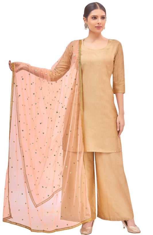 Women's Net Embroidered Full Size Dupatta (42" X 2.50 Meters) (2352 - Peach)