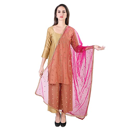 Women's Net Embroidered Full Size Dupatta (42" X 2.50 Meters) (2352 - Pink)