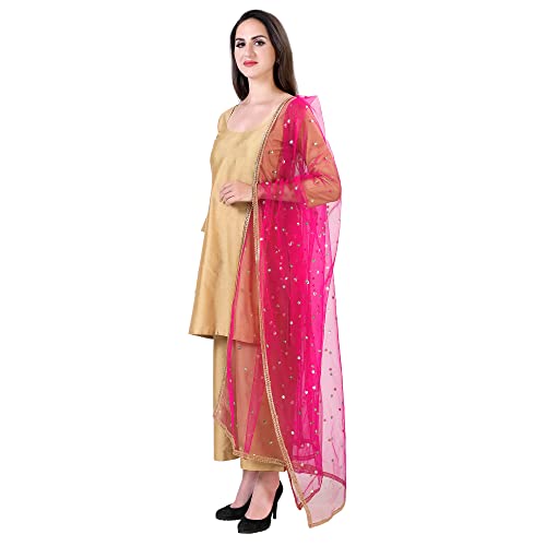 Women's Net Embroidered Full Size Dupatta (42" X 2.50 Meters) (2352 - Pink)