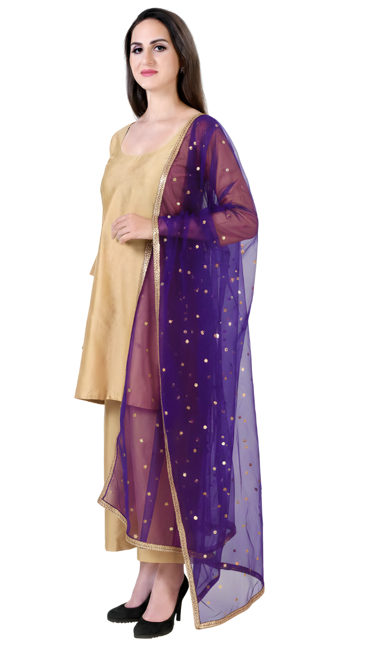 Women's Net Embroidered Full Size Dupatta (42" X 2.50 Meters) (2352 - Purple)