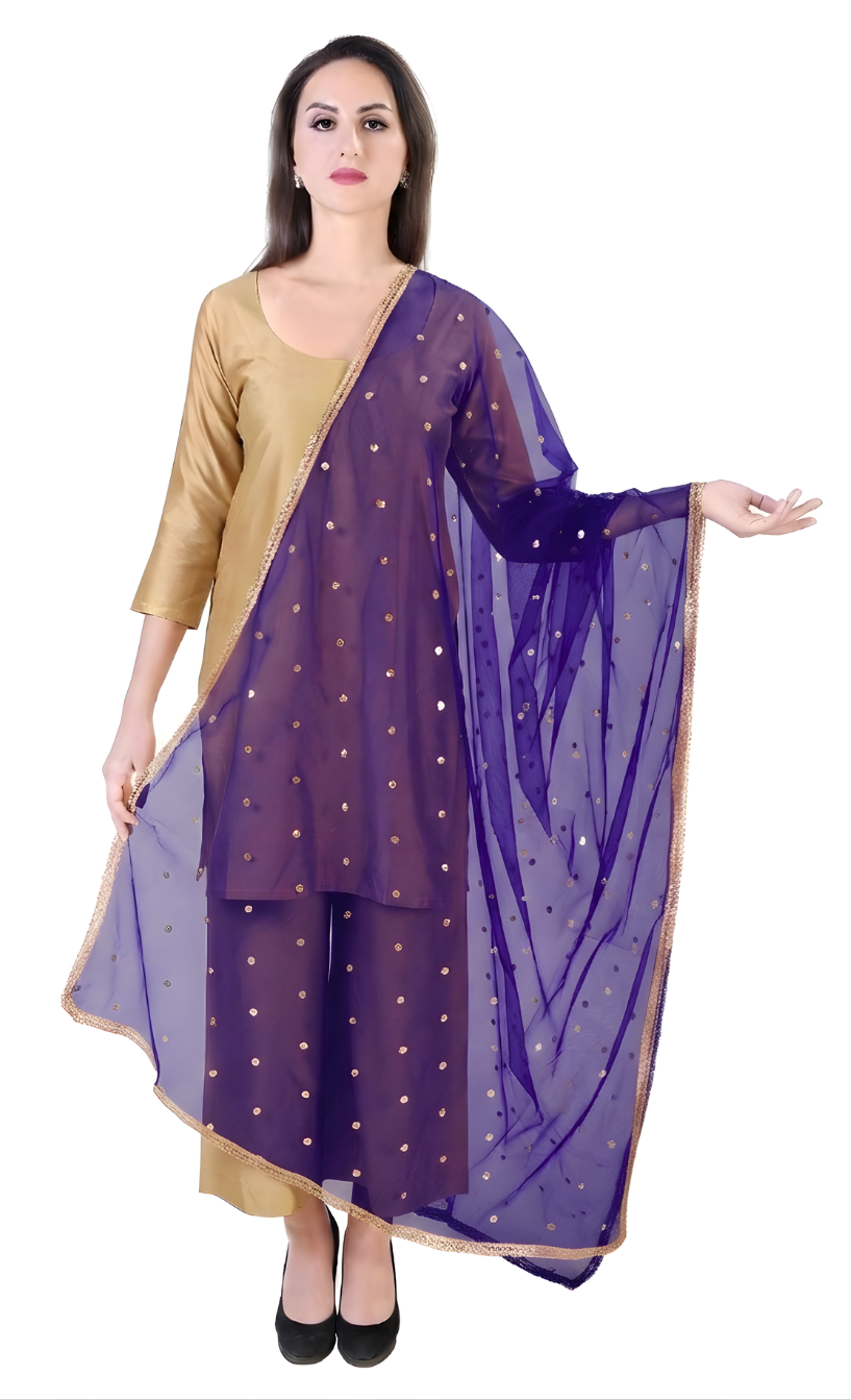 Women's Net Embroidered Full Size Dupatta (42" X 2.50 Meters) (2352 - Purple)