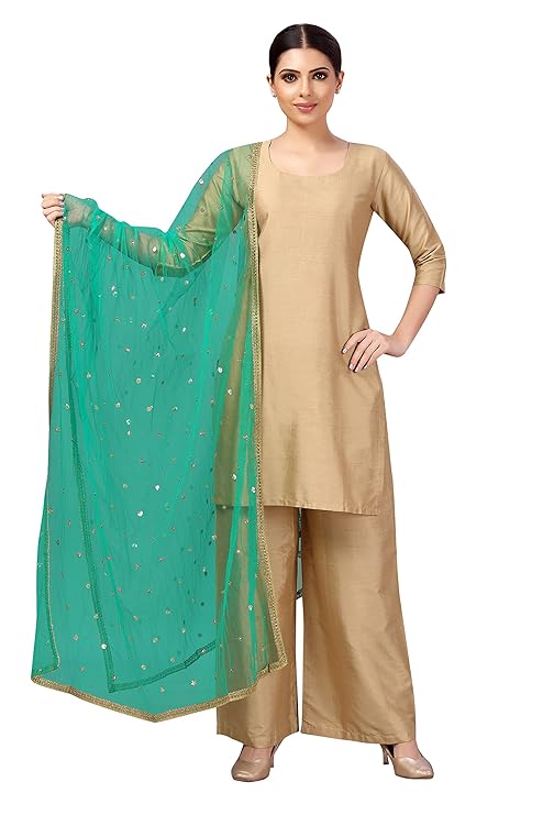 Women's Net Embroidered Full Size Dupatta (42" X 2.50 Meters) (2352 - Emerald Green)