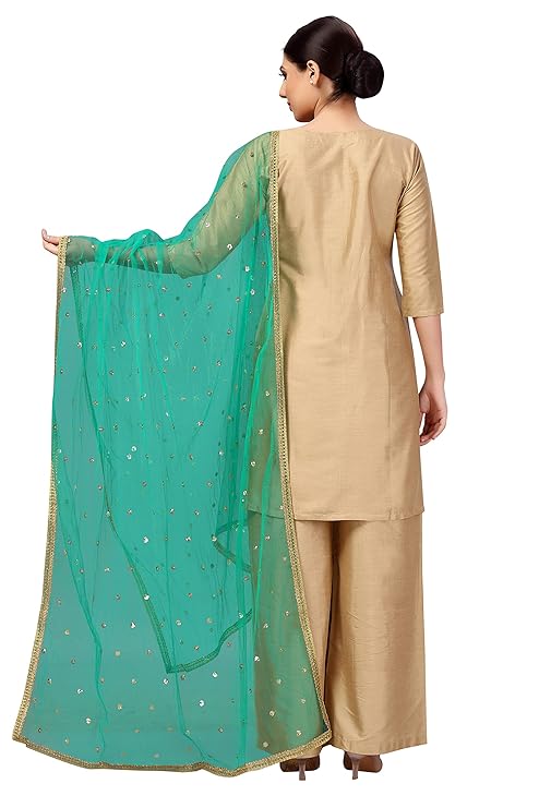 Women's Net Embroidered Full Size Dupatta (42" X 2.50 Meters) (2352 - Emerald Green)