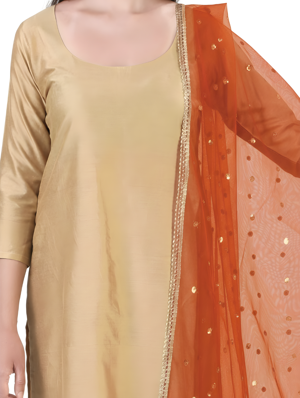 Women's Net Embroidered Full Size Dupatta (42" X 2.50 Meters) (2352 - Rust)