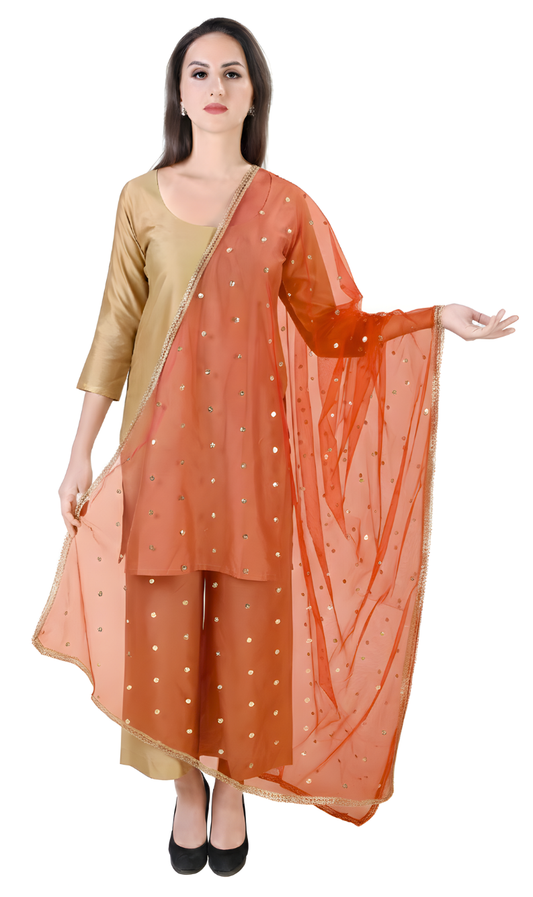 Women's Net Embroidered Full Size Dupatta (42" X 2.50 Meters) (2352 - Rust)