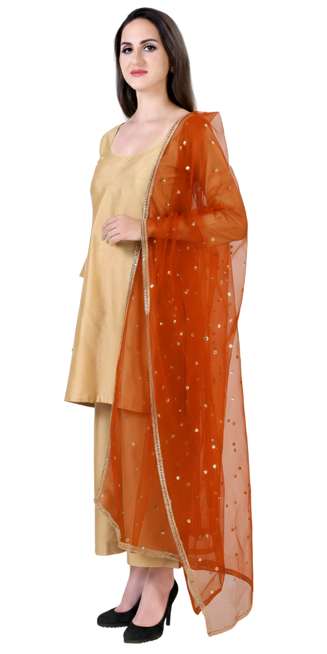 Women's Net Embroidered Full Size Dupatta (42" X 2.50 Meters) (2352 - Rust)