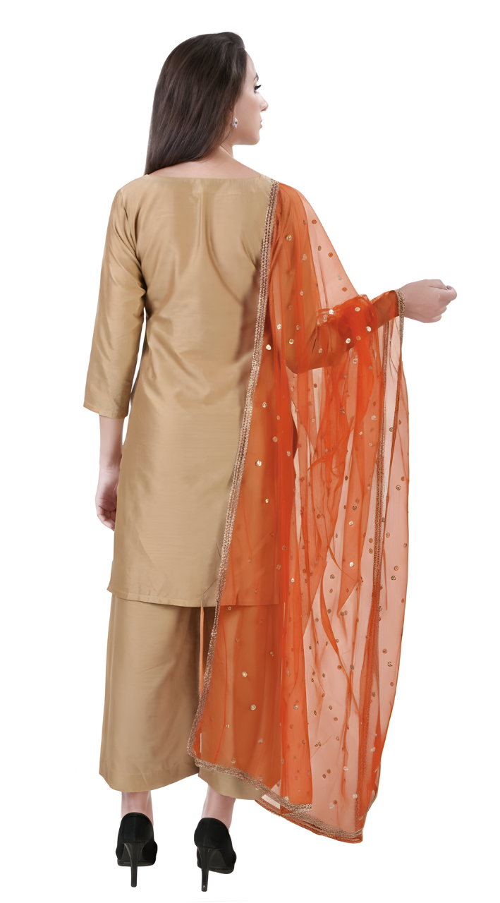 Women's Net Embroidered Full Size Dupatta (42" X 2.50 Meters) (2352 - Rust)