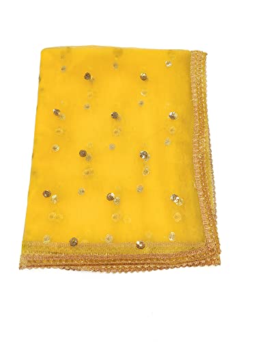 Women's Net Embroidered Full Size Dupatta (42" X 2.50 Meters) (2352 - Yellow)