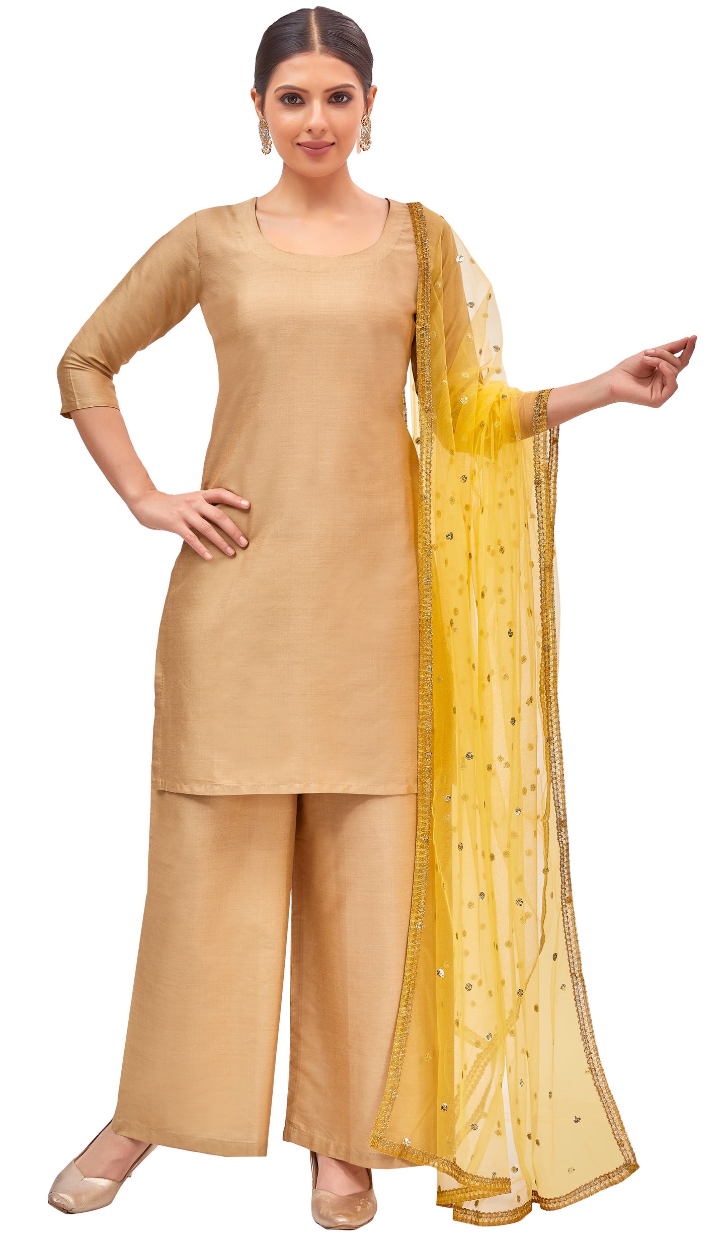 Women's Net Embroidered Full Size Dupatta (42" X 2.50 Meters) (2352 - Yellow)