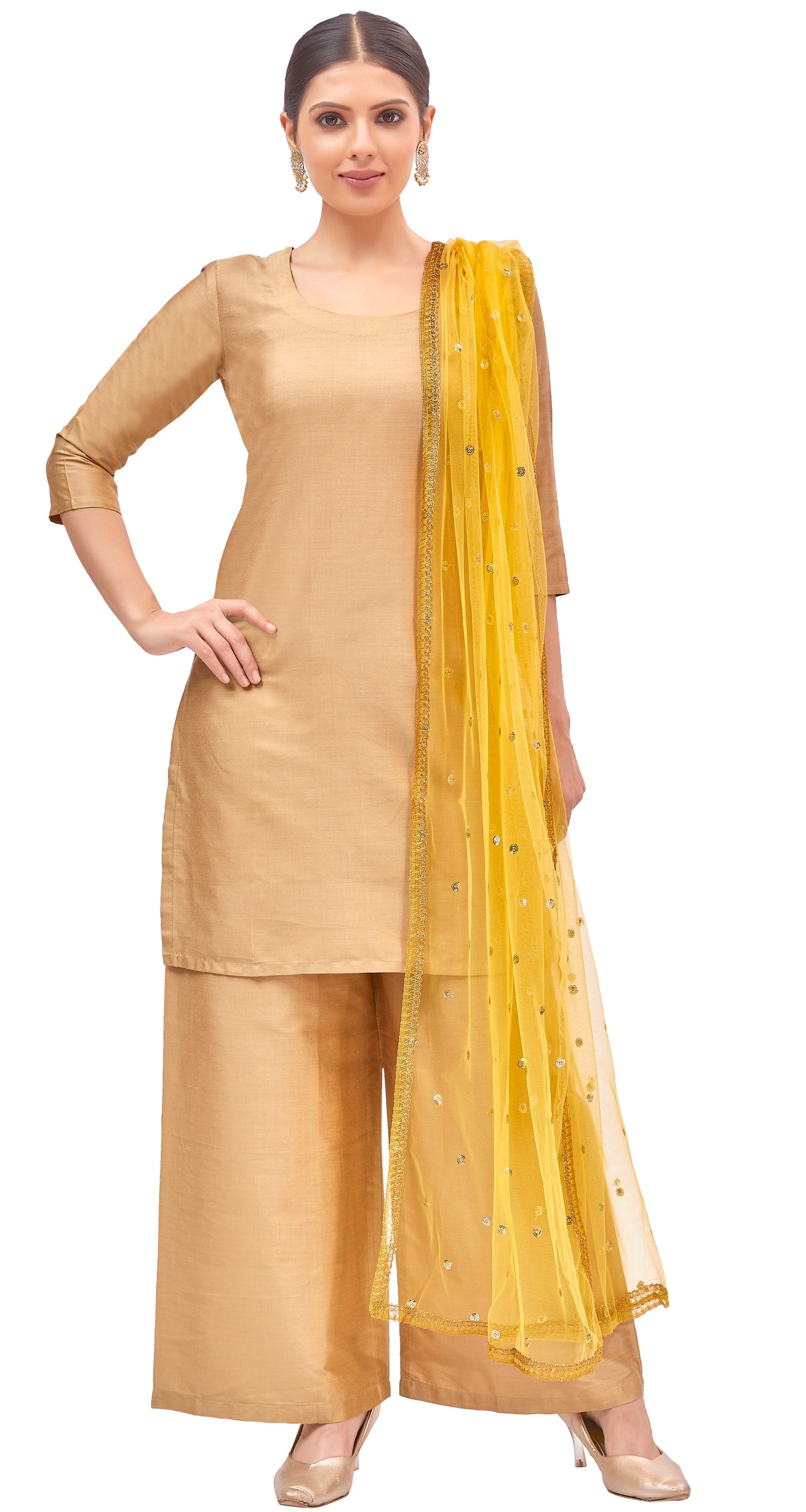 Women's Net Embroidered Full Size Dupatta (42" X 2.50 Meters) (2352 - Yellow)