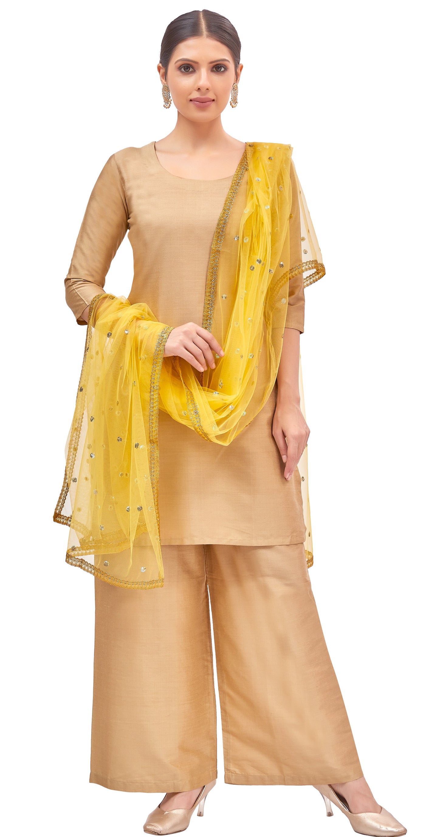 Women's Net Embroidered Full Size Dupatta (42" X 2.50 Meters) (2352 - Yellow)