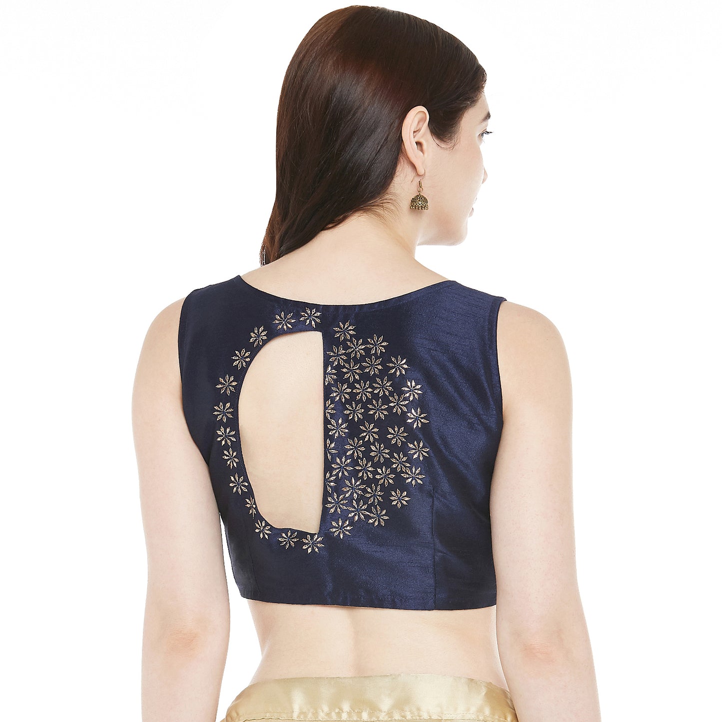 Women's Navy Blue Silk Polyester Blouse (Design 2353)