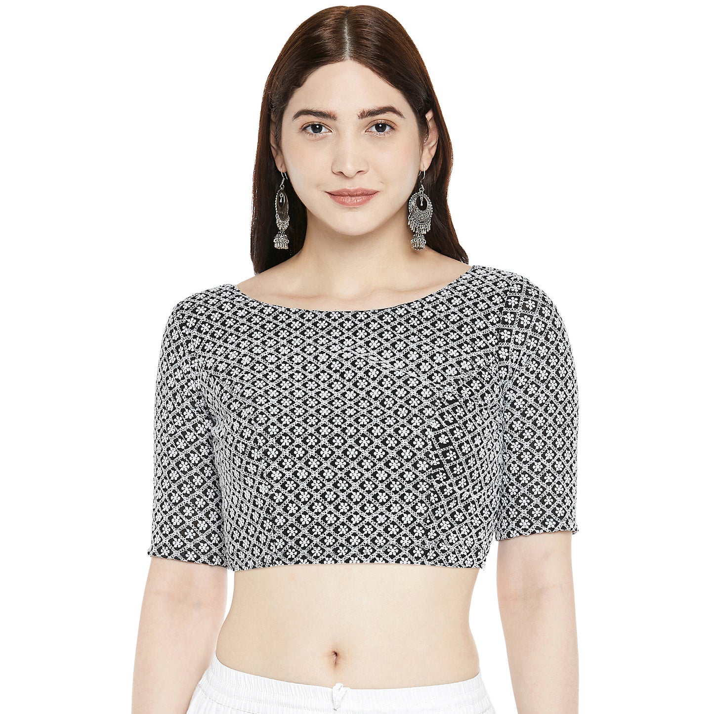Women's Plus Size Georgette Chikankari Saree Blouse (2365 - Black)