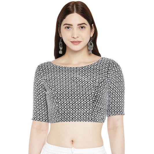 Women's Plus Size Georgette Chikankari Saree Blouse (2365 - Black)