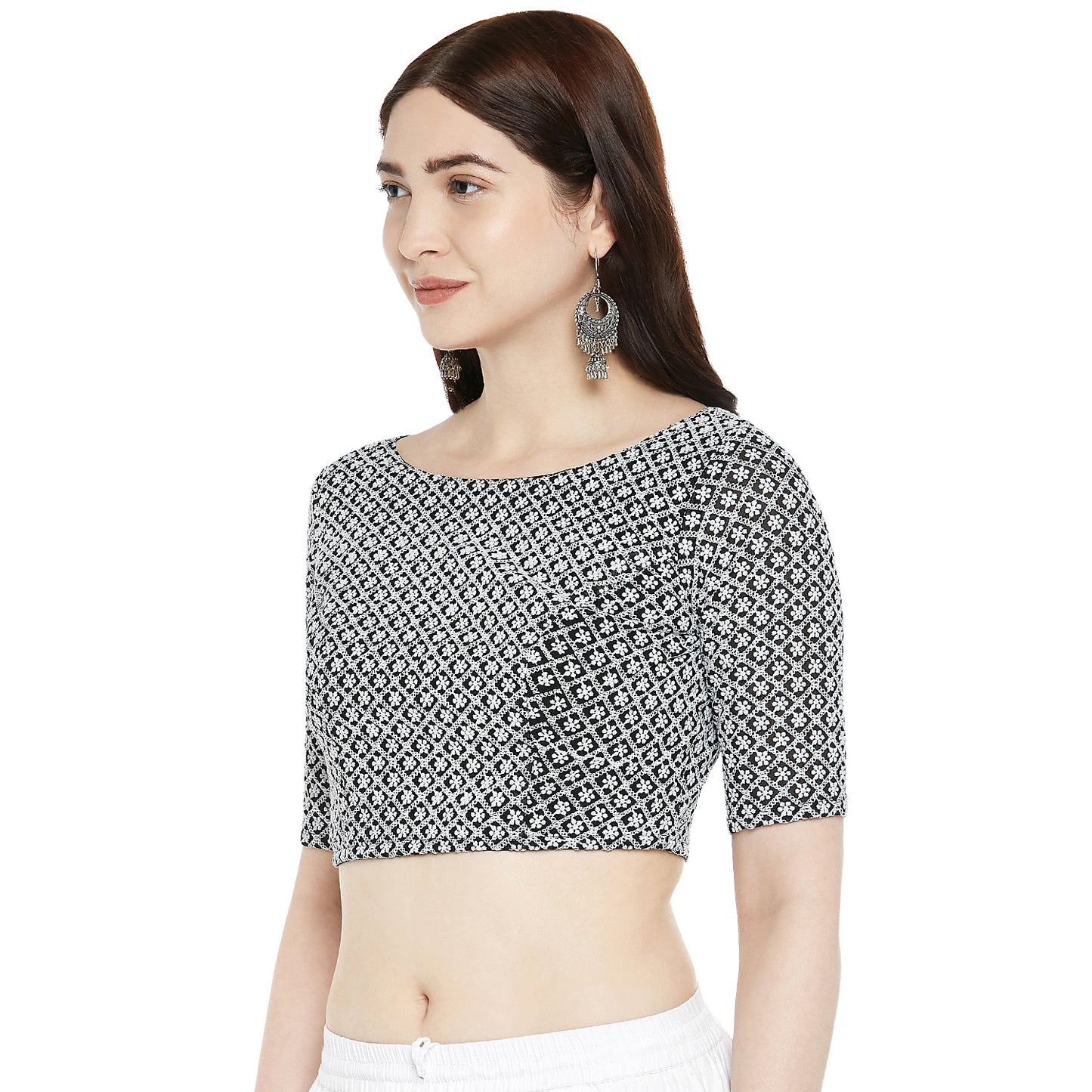 Women's Plus Size Georgette Chikankari Saree Blouse (2365 - Black)