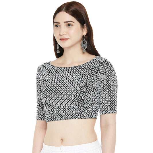 Women's Plus Size Georgette Chikankari Saree Blouse (2365 - Black)