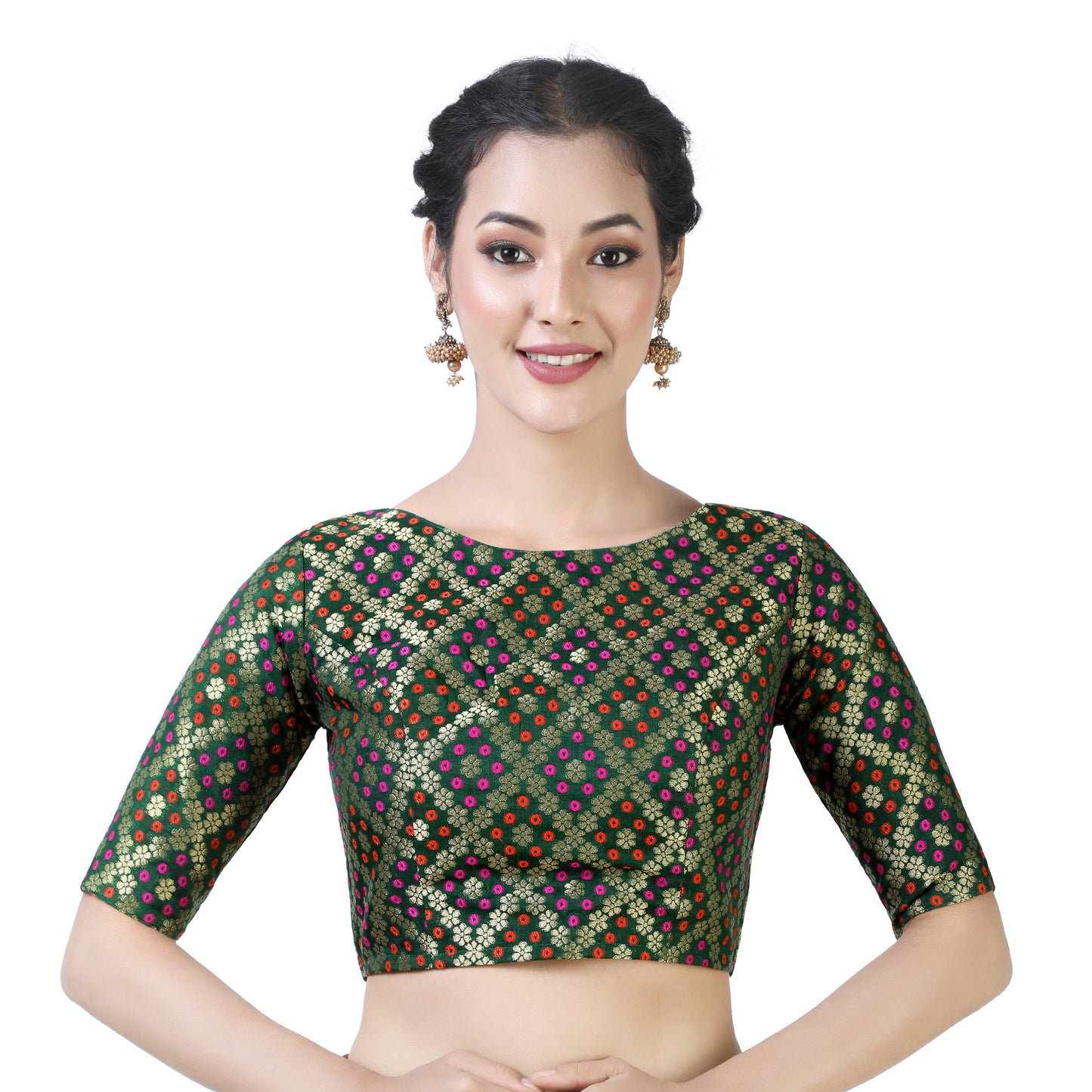 Women's Bottle Green Brocade Polyester Blouse (Design 2367)