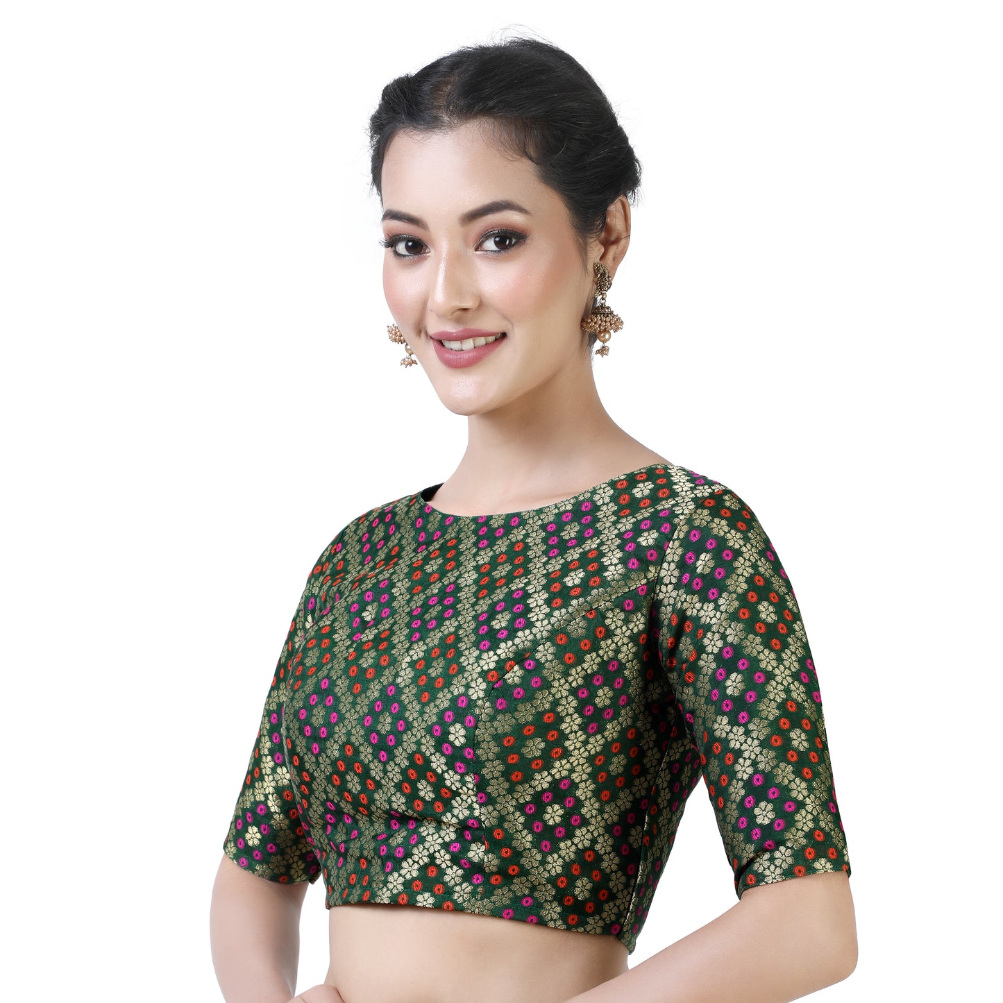 Women's Bottle Green Brocade Polyester Blouse (Design 2367)