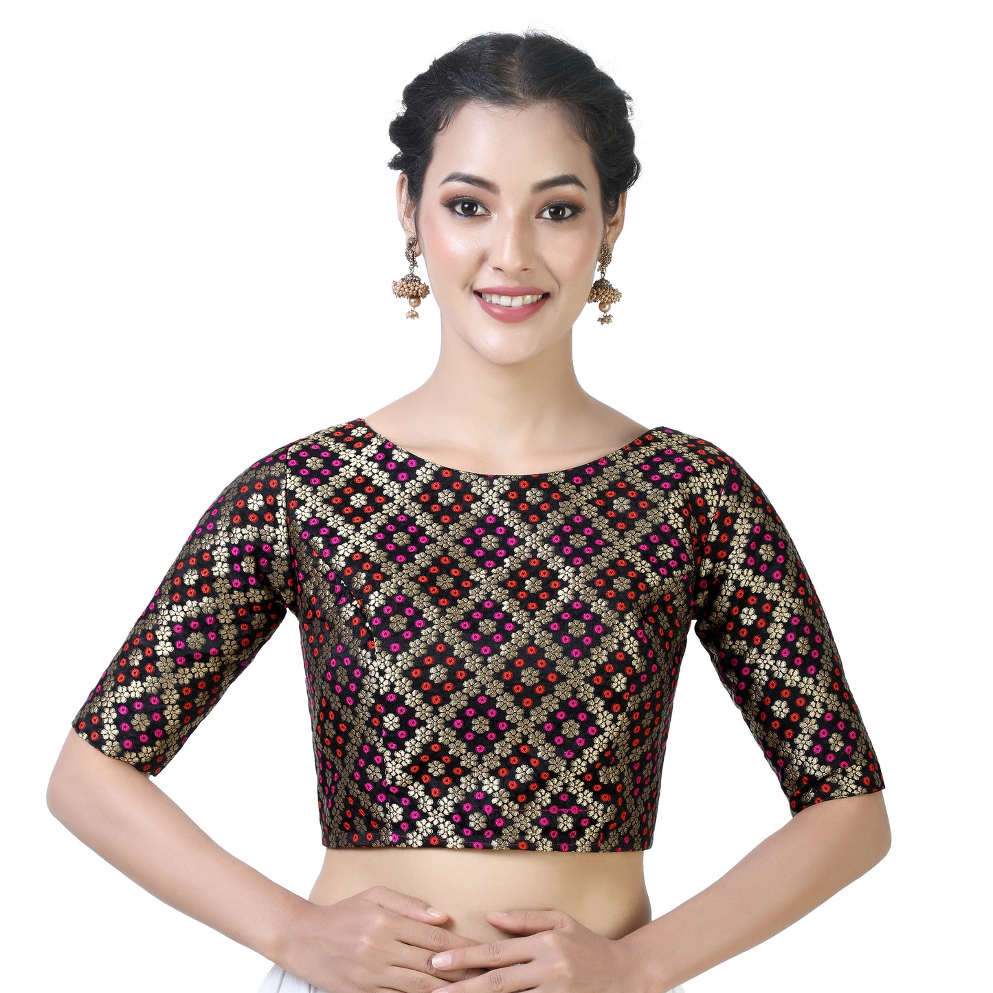 Women's Black Brocade Polyester Blouse (Design 2367)