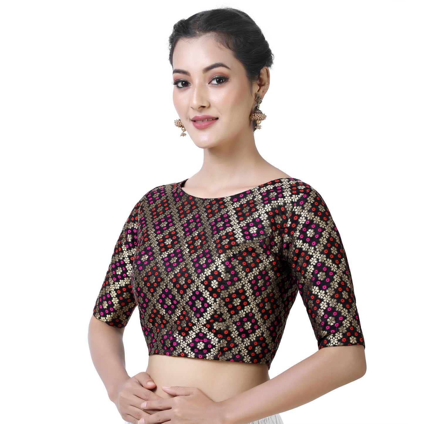 Women's Black Brocade Polyester Blouse (Design 2367)