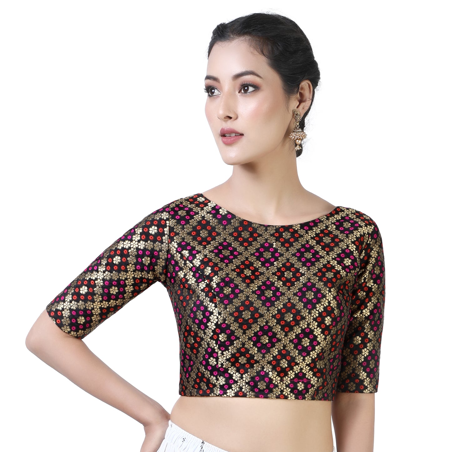 Women's Black Brocade Polyester Blouse (Design 2367)