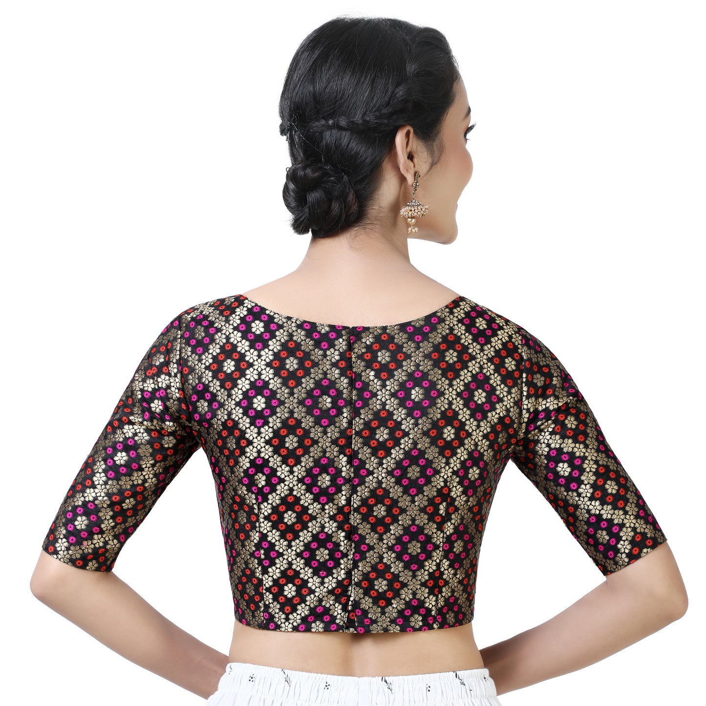 Women's Black Brocade Polyester Blouse (Design 2367)