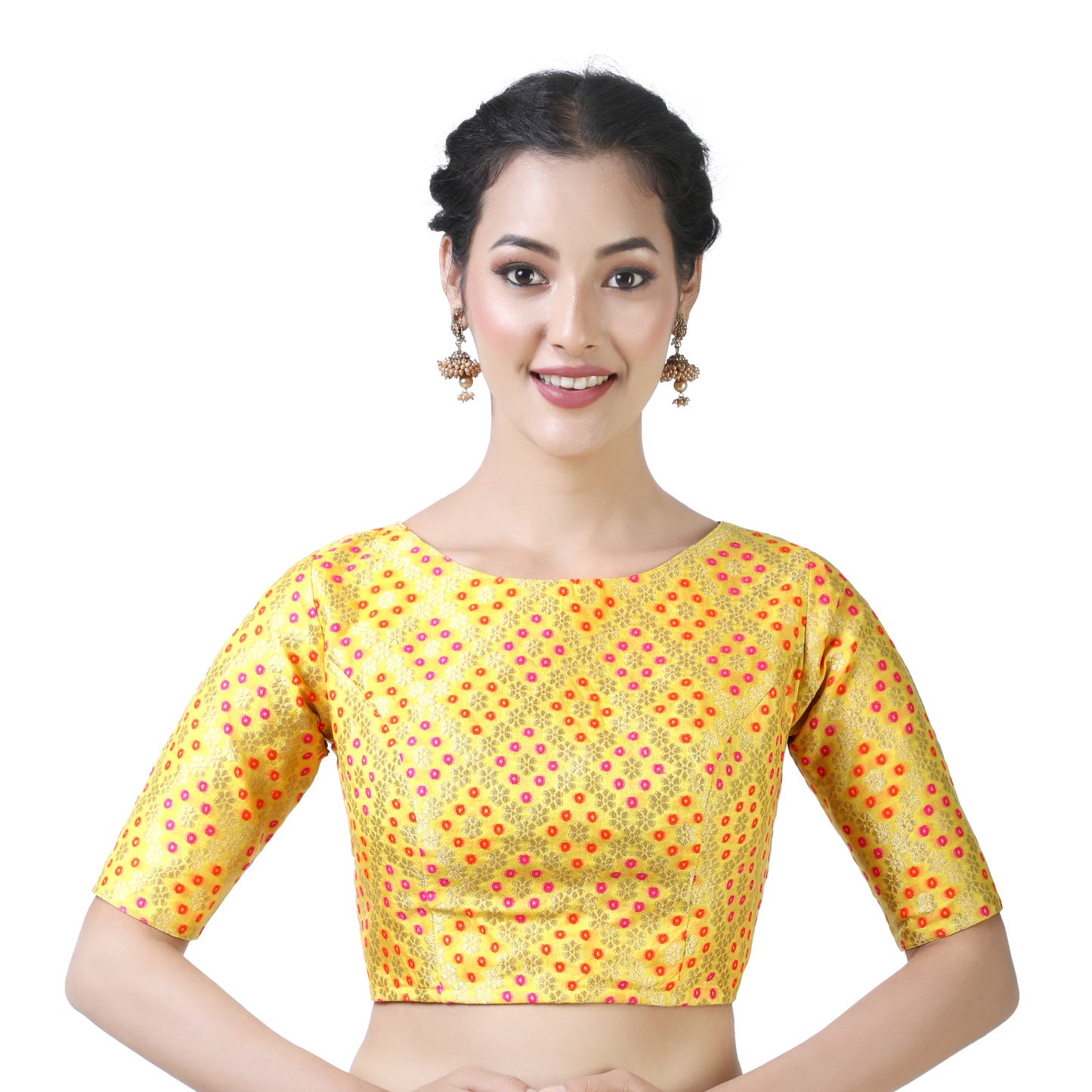 Women's Yellow Brocade Polyester Blouse (Design 2367)