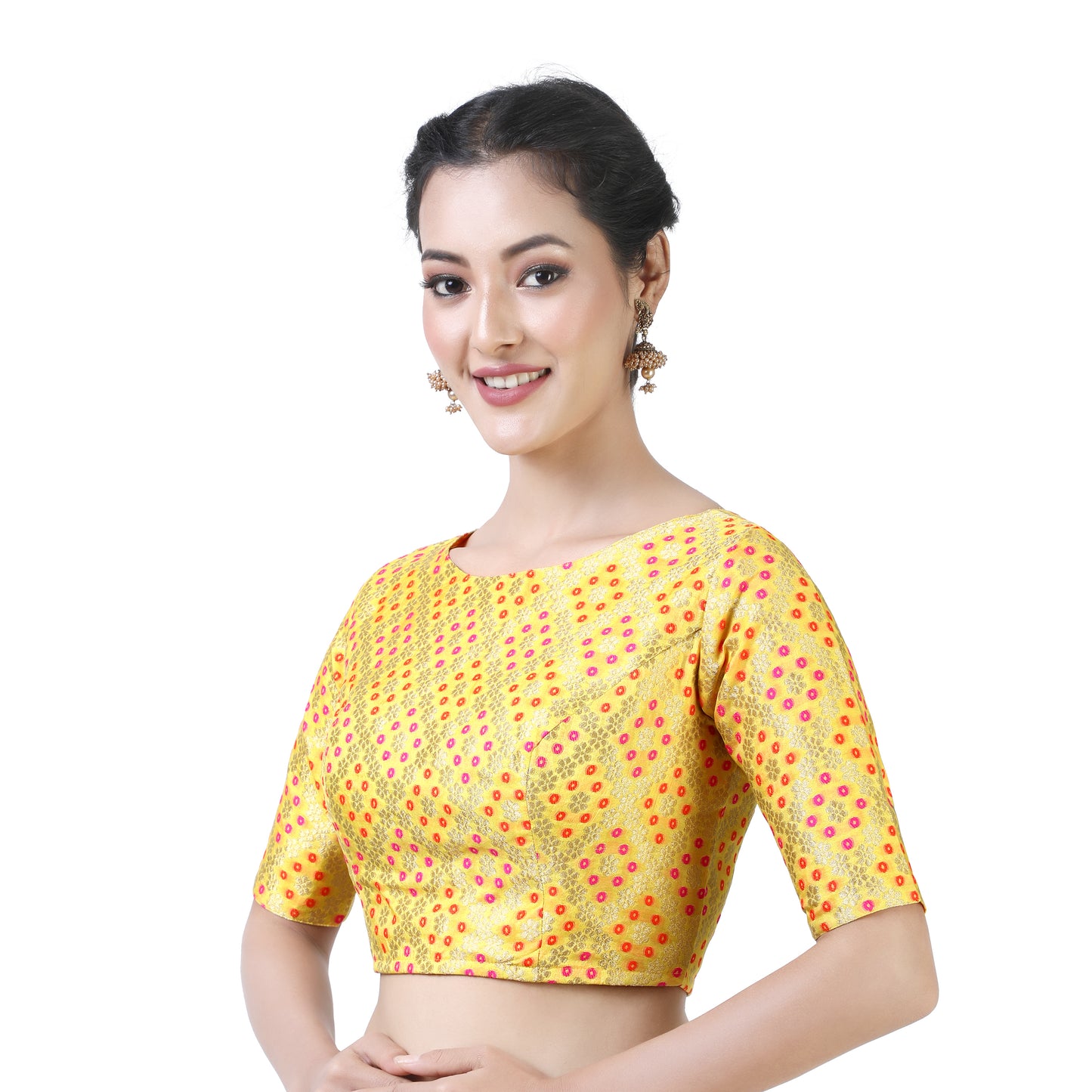 Women's Yellow Brocade Polyester Blouse (Design 2367)